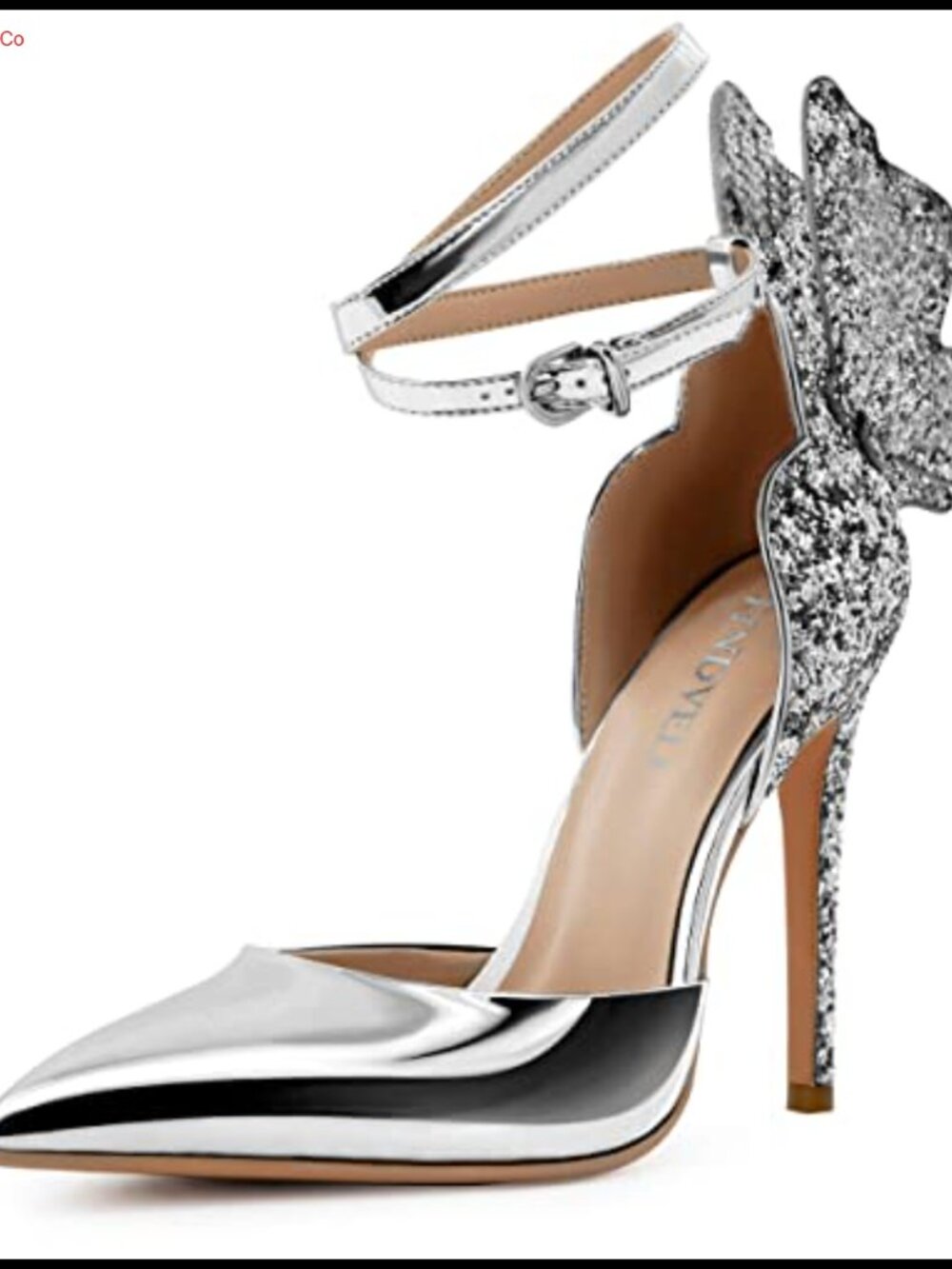 Faux Leather Pointed Toe Stiletto Pumps With Butterfly Back & Ankle Strap